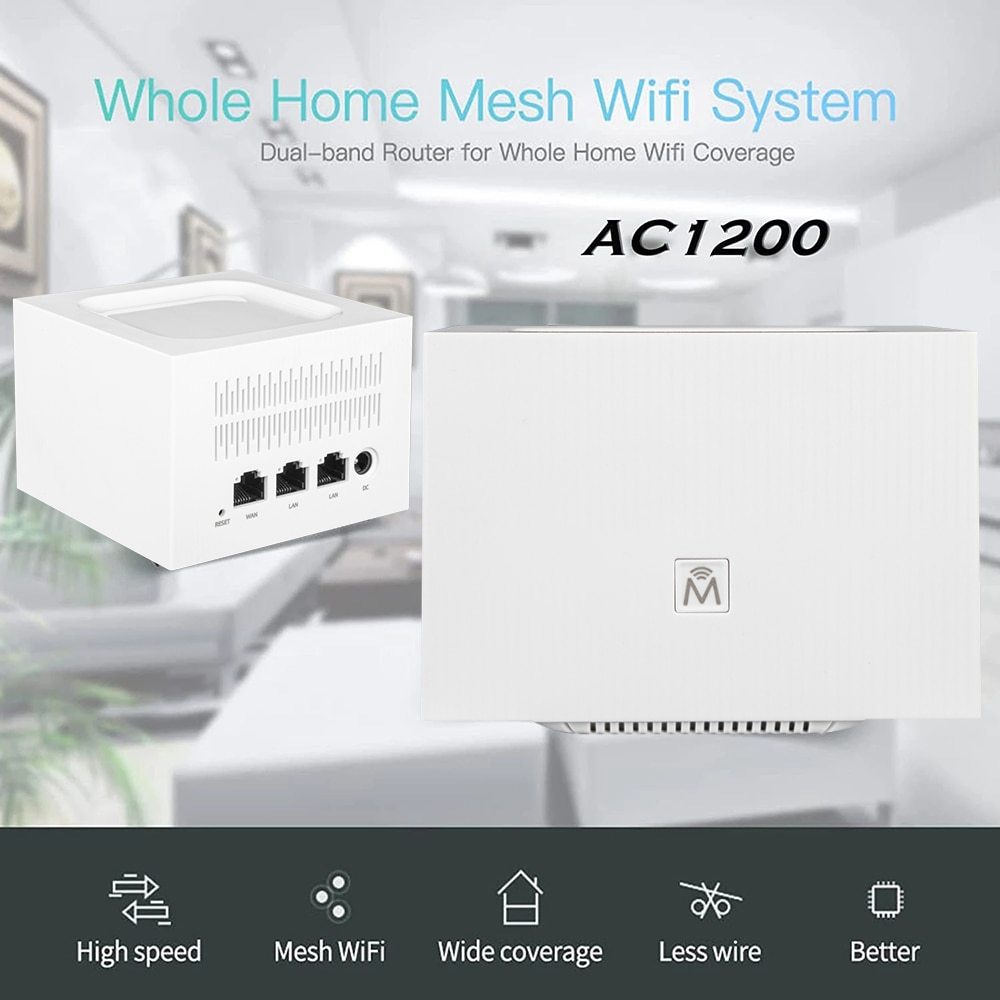 KuWFi Mesh Router WiFi 2.4G&5G AC1200 Whole Home Coverage Wireless System Ethernet Gigabit Port WiFi Extender APP Remote Manage