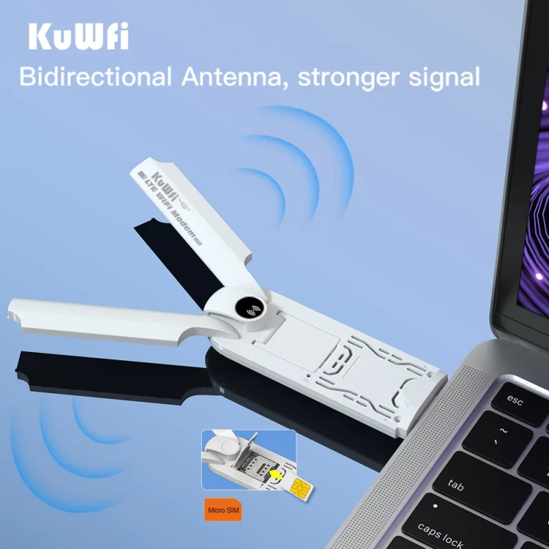 KuWFi 4G LTE USB Dongle 150Mbps Unlocked 4G Wireless Wifi Router Modem Hotspot with External Antenna Wifi Network Card for Car