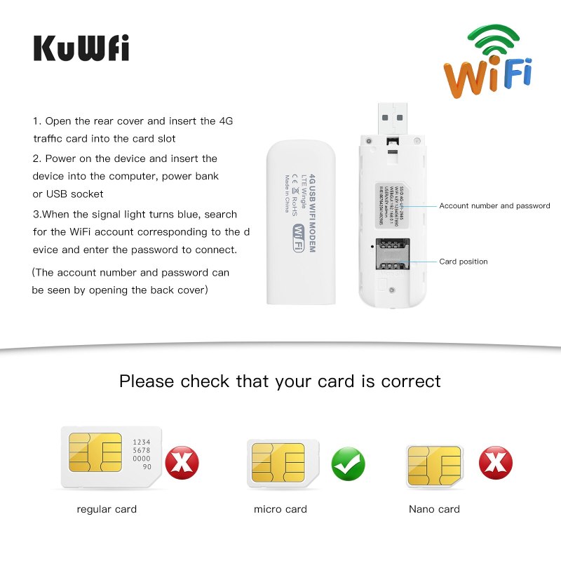 KuWFi 4G USB WIFI Modem Unlocked Wireless Router 4G Sim Card Wi-fi Dongle Mobile Mini Hotspot/Dongle Pоутер Wi Fi FDD