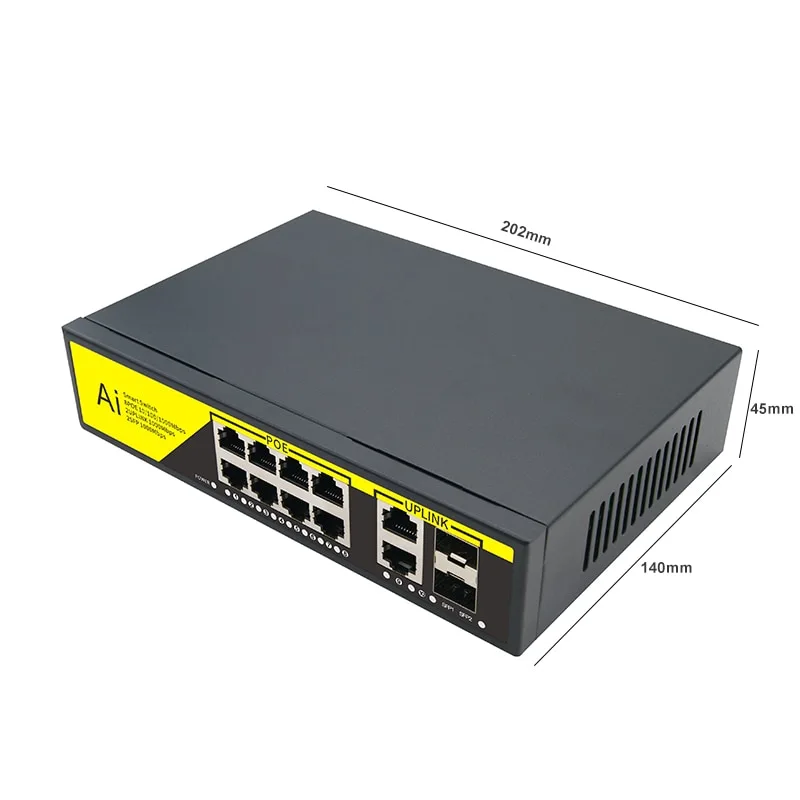 KuWFi POE Gigabit Switch 48V 8 Ports POE 10/100/1000Mbps Network Switch 2Uplink + 2SFP Port for CCTV IP Camera Wireless AP