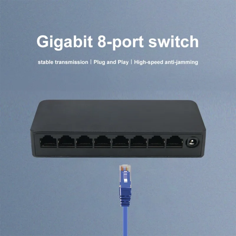 8 Port Smart Network Switch 100/1000M Fast Ethernet Gigabit Switch Desktop RJ45 LAN Hub Auto MDI/MDIX for Office Home School Net