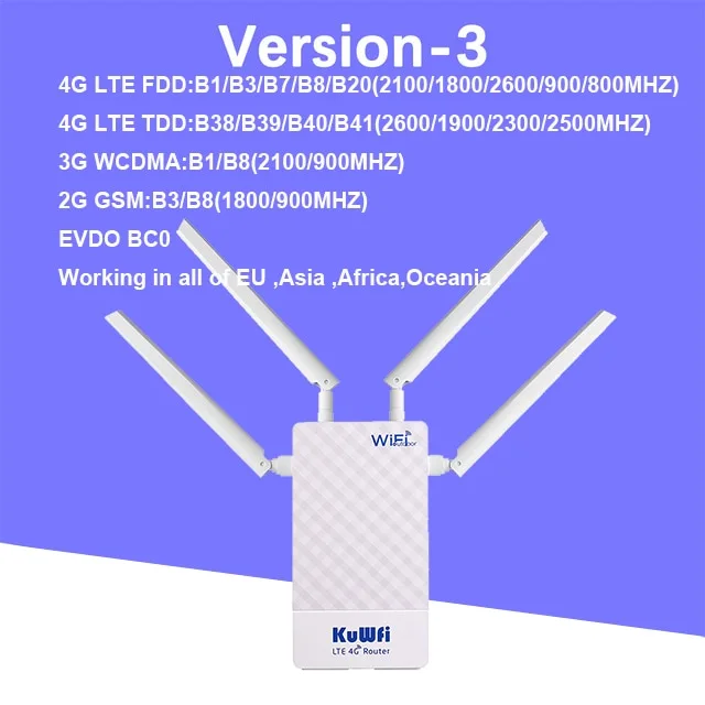 KuWFi 4G Outdoor Router 4G LTE SIM Card WiFi Router Waterproof Support Port Mapping DMZ Setting For 48V POE Switch POE Camera