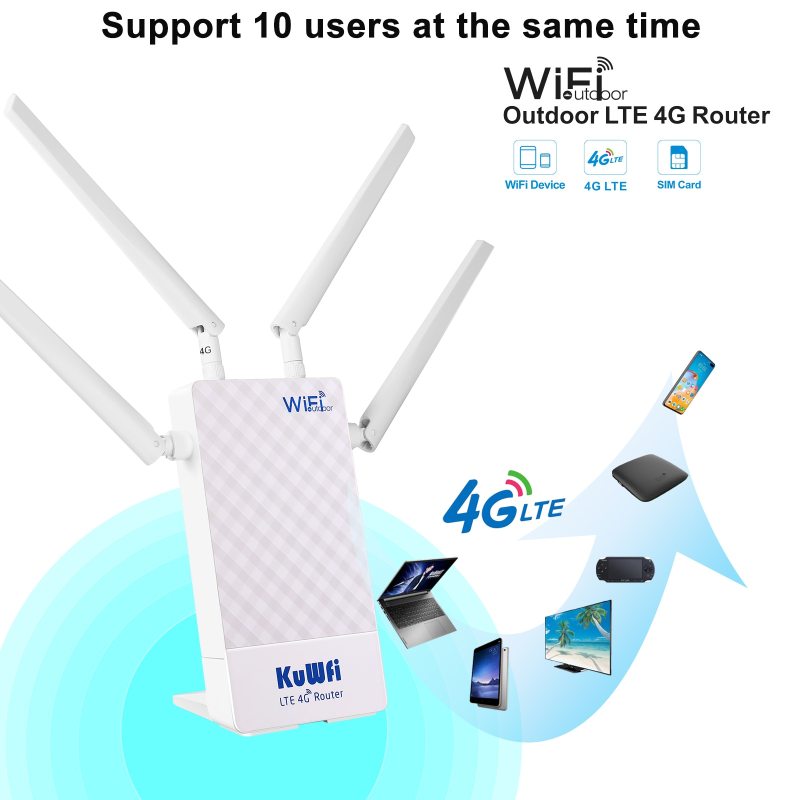 KuWFi 4G Outdoor Router 4G LTE SIM Card WiFi Router Waterproof Support Port Mapping DMZ Setting For 48V POE Switch POE Camera