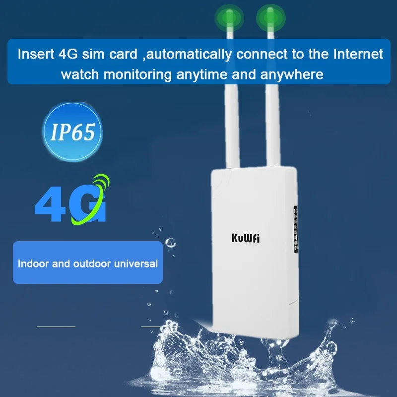 KuWFi Waterproof Outdoor 4G Router 150Mbps CAT4 LTE Routers 3G/4G SIM Card WiFi Router Modem for IP Camera/Outside WiFi Coverage