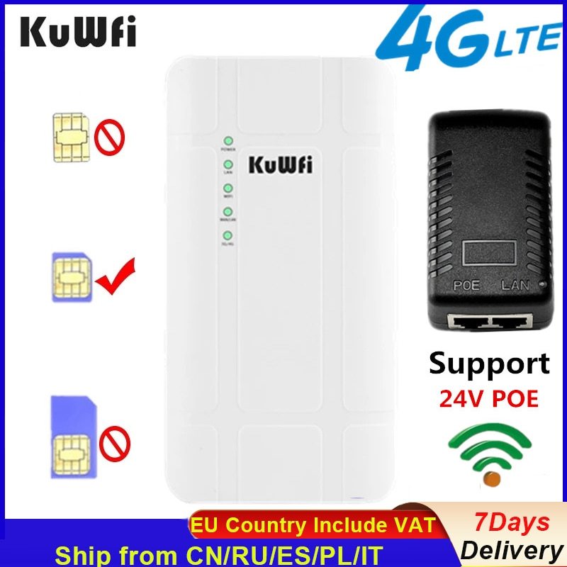 KuWFi Outdoor 4G LTE Router High Power 300Mbps Wireless CPE Router CAT4 Wi-fi Router with 24V POE Adapter for IP Camera