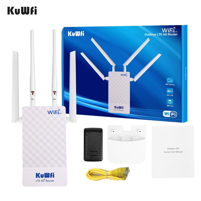 KuWFi 4G Outdoor Router 4G LTE SIM Card WiFi Router Waterproof Support Port Mapping DMZ Setting For 48V POE Switch POE Camera
