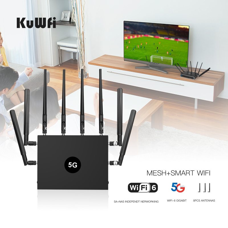 KuWFi 5G CPE WiFi Router 1800Mbps Wireless Modem Dual Band 5G Mobile Wifi with SIM Card WiFi6 MU-MIMO Support Web/APP 100+ Users