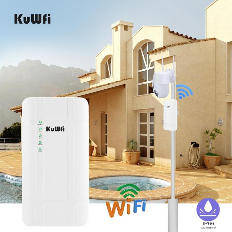 KuWFi Outdoor 4G LTE Router High Power 300Mbps Wireless CPE Router CAT4 Wi-fi Router with 24V POE Adapter for IP Camera