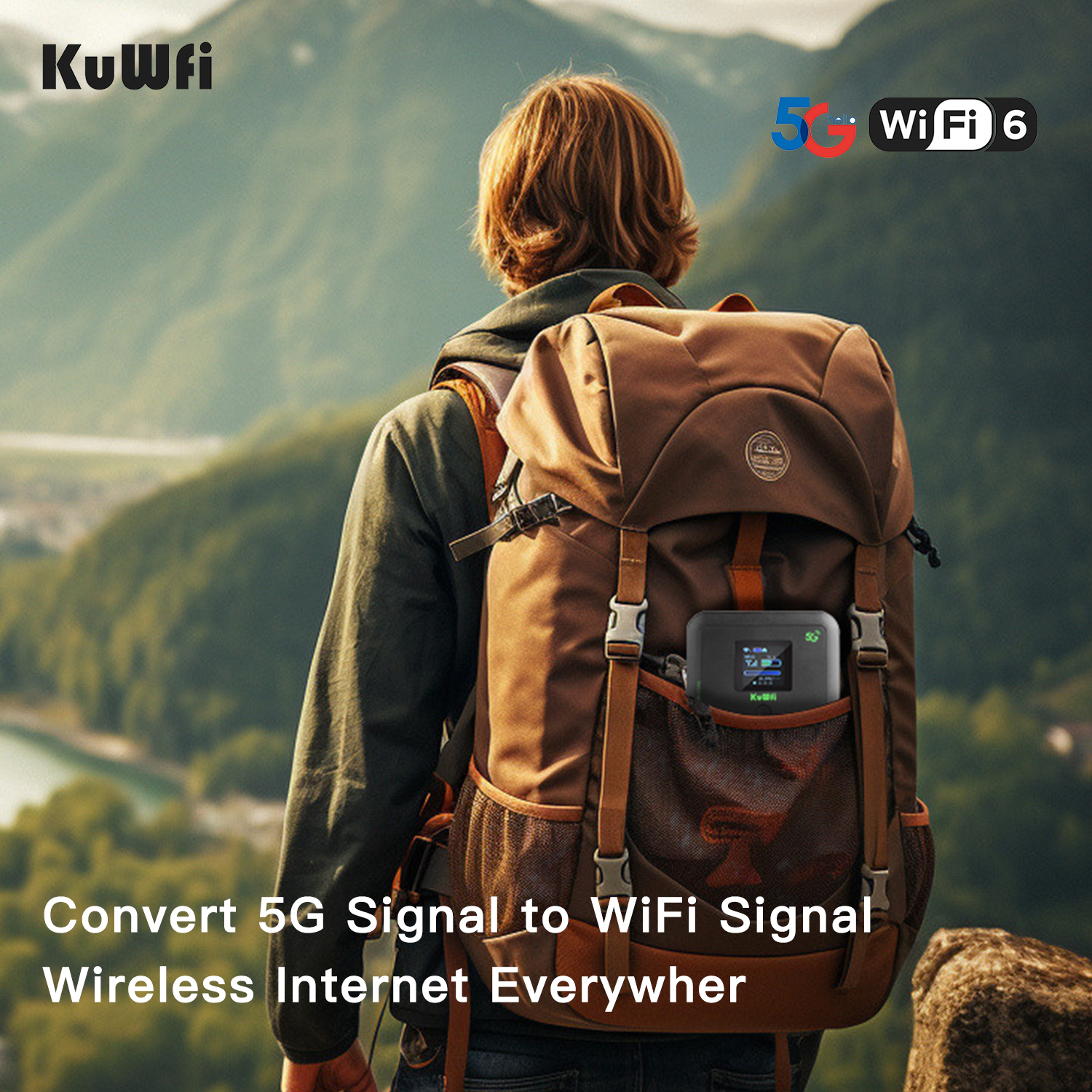 KuWFi 5G SIM Router Wi-Fi 6 AX1800 Protable 5G Mobile Router Wireless Dual Band Wifi Mini Travel Router with Gigabit LAN Port