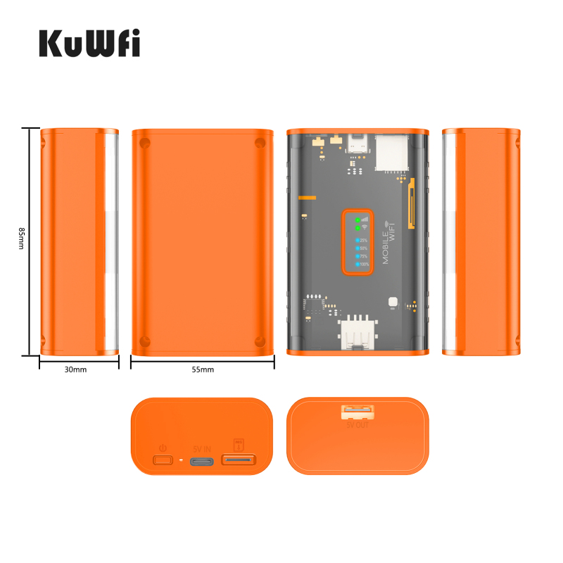 KuWFi 5200mAh 4G Mobile Router 150Mbps Proteble Travel LTE Router WiFi Hotspot with USB Output Type-C Charge SIM Card Slot