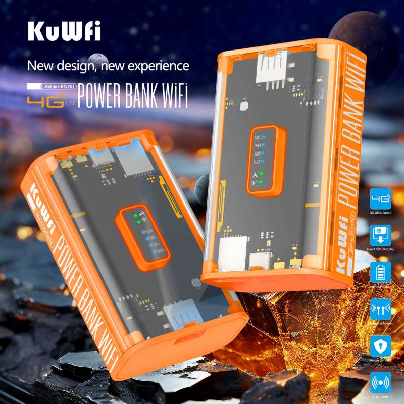KuWFi 5200mAh 4G Mobile Router 150Mbps Proteble Travel LTE Router WiFi Hotspot with USB Output Type-C Charge SIM Card Slot