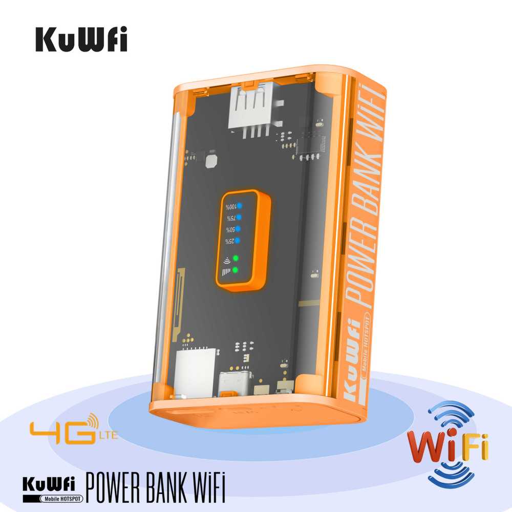 KuWFi 5200mAh 4G Mobile Router 150Mbps Proteble Travel LTE Router WiFi Hotspot with USB Output Type-C Charge SIM Card Slot