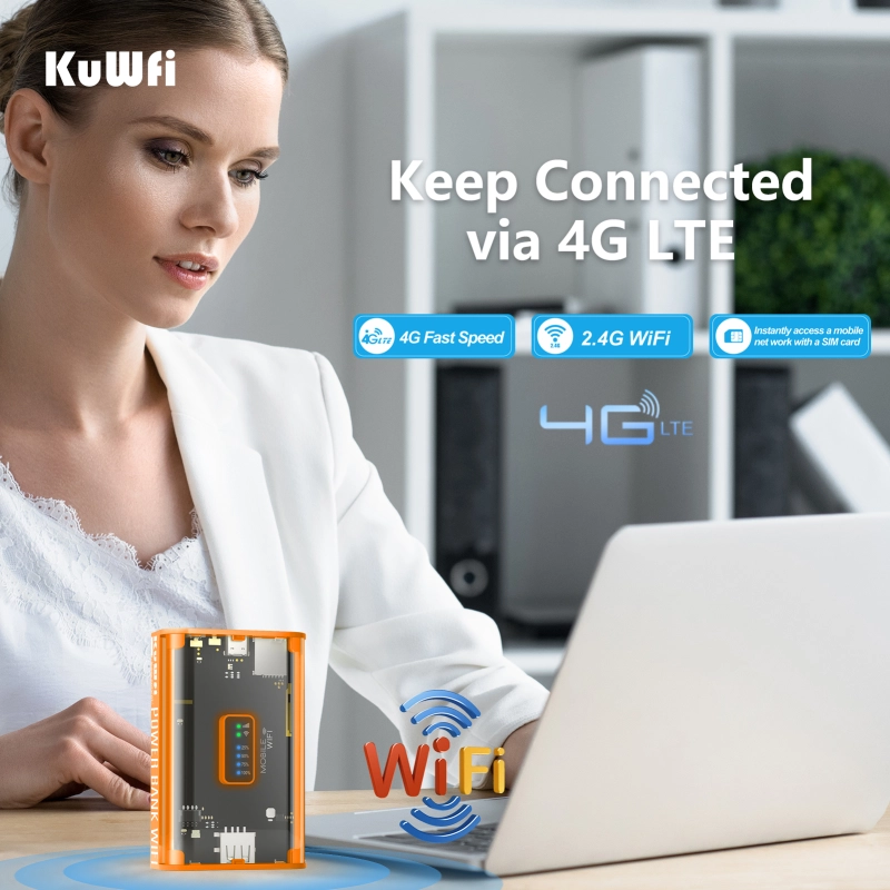 KuWFi 5200mAh 4G Mobile Router 150Mbps Proteble Travel LTE Router WiFi Hotspot with USB Output Type-C Charge SIM Card Slot