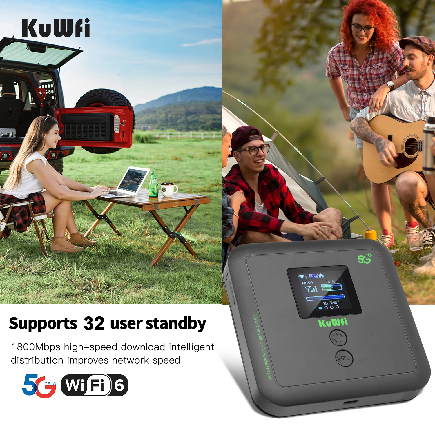 KuWFi 5G SIM Router Wi-Fi 6 AX3000 Protable 5G Mobile Router Wireless Dual Band Wifi Mini Travel Router support eSIM
