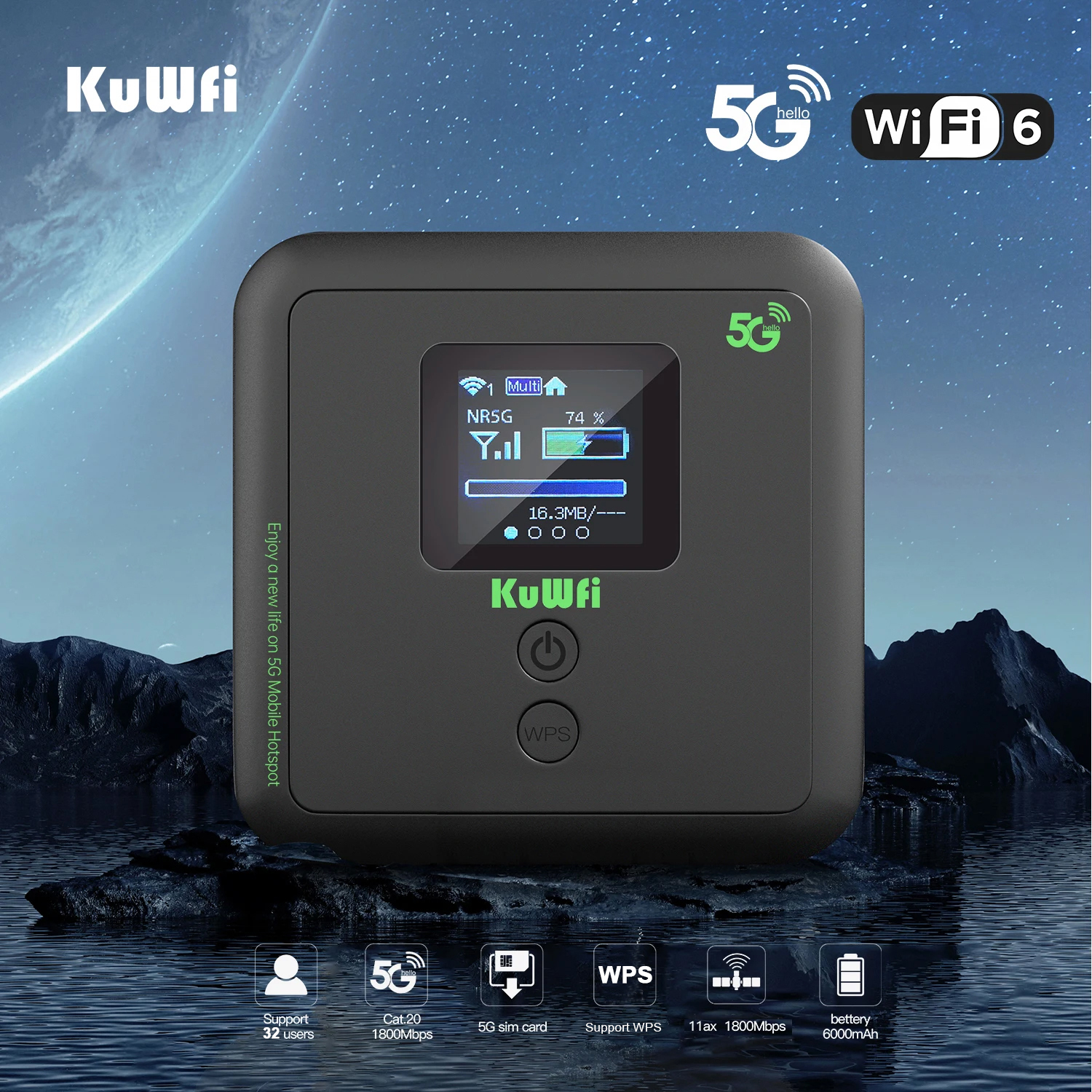 KuWFi 5G SIM Router Wi-Fi 6 AX3000 Protable 5G Mobile Router Wireless Dual Band Wifi Mini Travel Router support eSIM