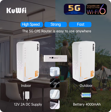 KuWfi 5G Wifi Router with Sim Card Slot AX3600 WiFi 6 CPE Router Indoor Outdoor 4000mAh Wifi Hotspot Support ESIM 32 Users