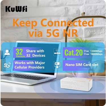 KuWfi 5G Wifi Router with Sim Card Slot AX3600 WiFi 6 CPE Router Indoor Outdoor 4000mAh Wifi Hotspot Support ESIM 32 Users