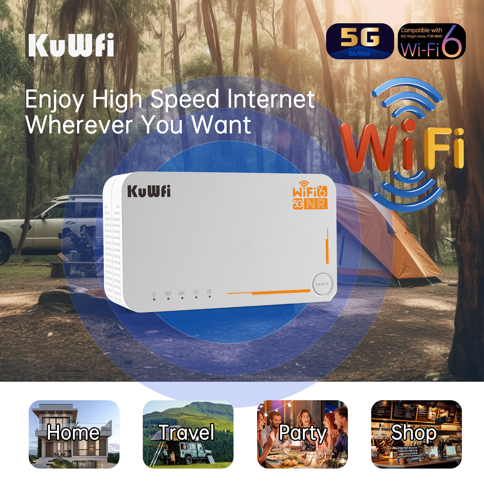 KuWFi 5G Router with sim Card Slot Unlocked, NR NSA/SA AX3600 Wireless 5G Wi-Fi 6 Mobile Hotspot Router Dual Band Gigabit Portable 5g Hotspot Unlocked Device 5g sim Router 4000mAh Battery&DC Powered