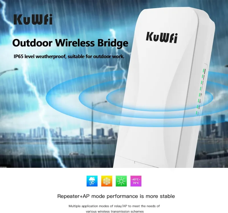 KuWFi Point to Point Gigabit Wireless Bridge 5.8G 900Mbps 1Gbs LAN Ports Long Range CPE Bridge Network Extend Outdoor 3KM/1.86Miles to of Shop, Barn,Farm and CCTV Connection