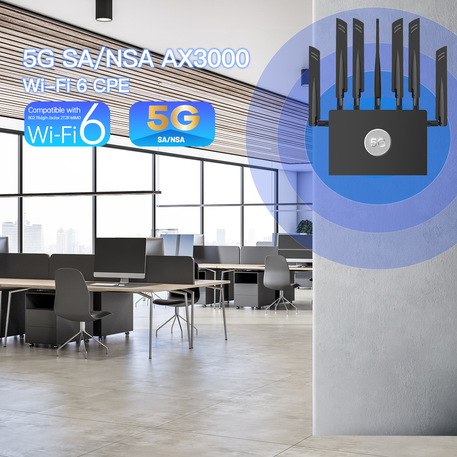 Dual Band 3000Mbps KuWFi 5G WiFi Wireless Router with 2*SIM Card Slot SDX62  MESH Functions Strong Cooling Fan Outdoor Use