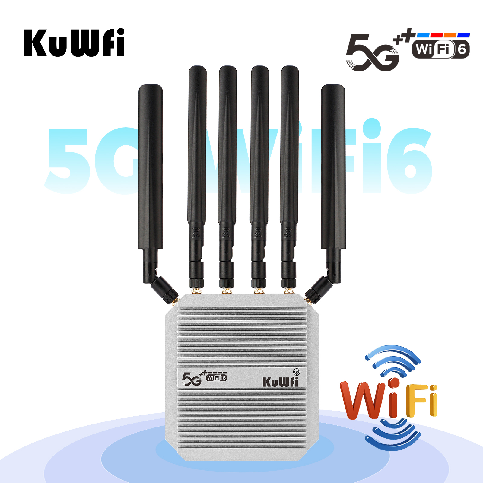 KuWFi 3000Mbps high speed port wireless 5g cpe wifi6 router NSA/SA metal case outdoor 5G wifi router with 2 sim card slot
