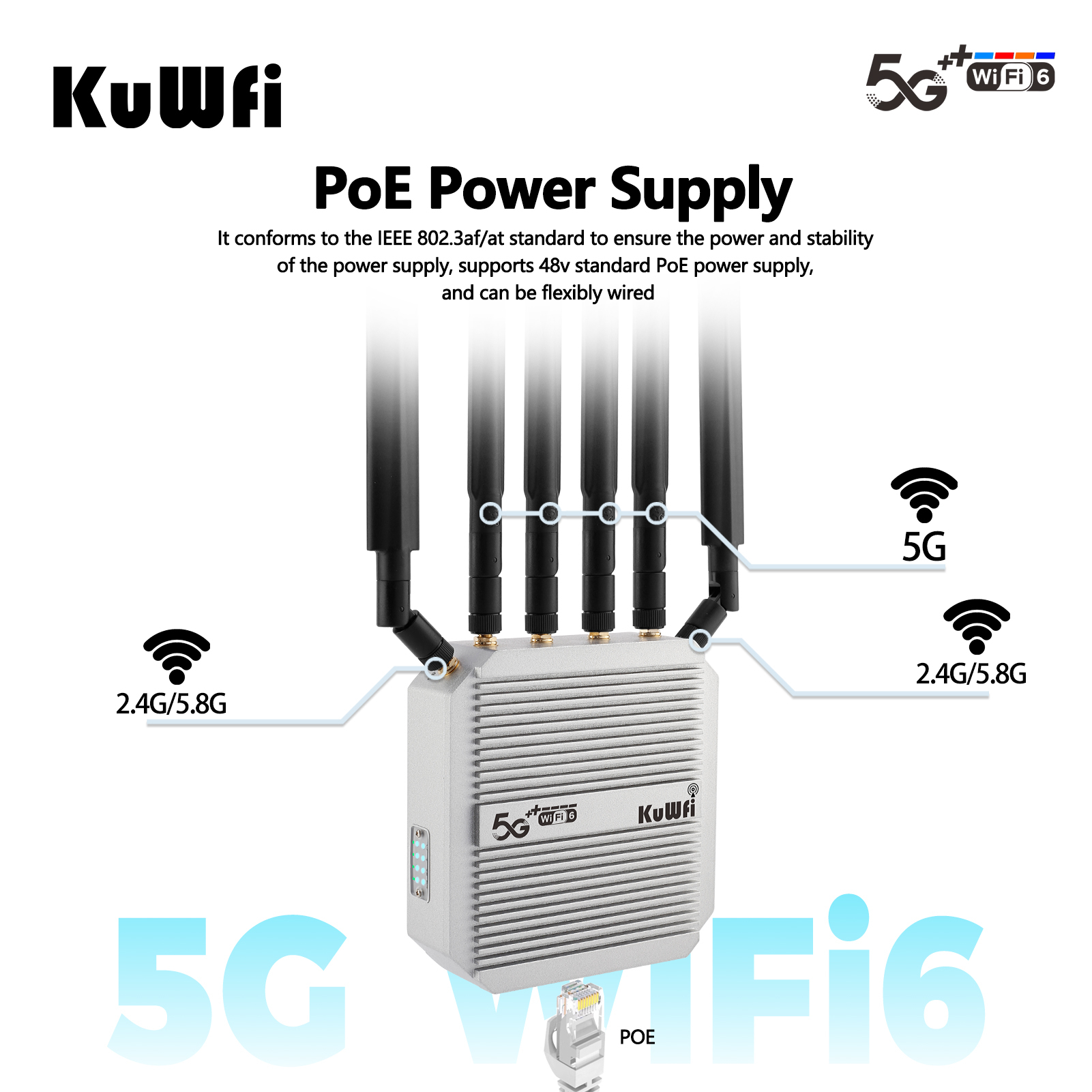 KuWFi 3000Mbps high speed port wireless 5g cpe wifi6 router NSA/SA metal case outdoor 5G wifi router with 2 sim card slot