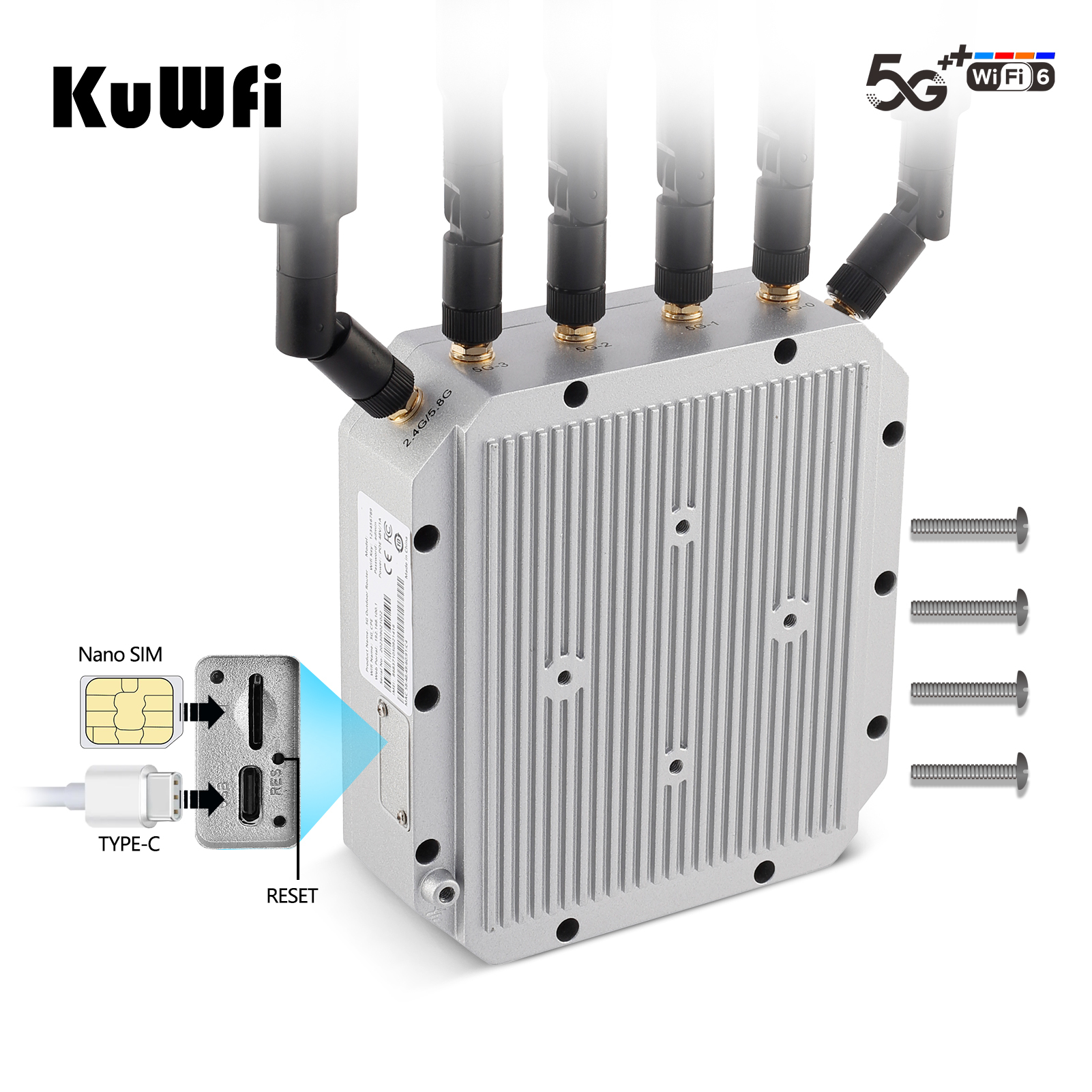 KuWFi 3000Mbps high speed port wireless 5g cpe wifi6 router NSA/SA metal case outdoor 5G wifi router with 2 sim card slot