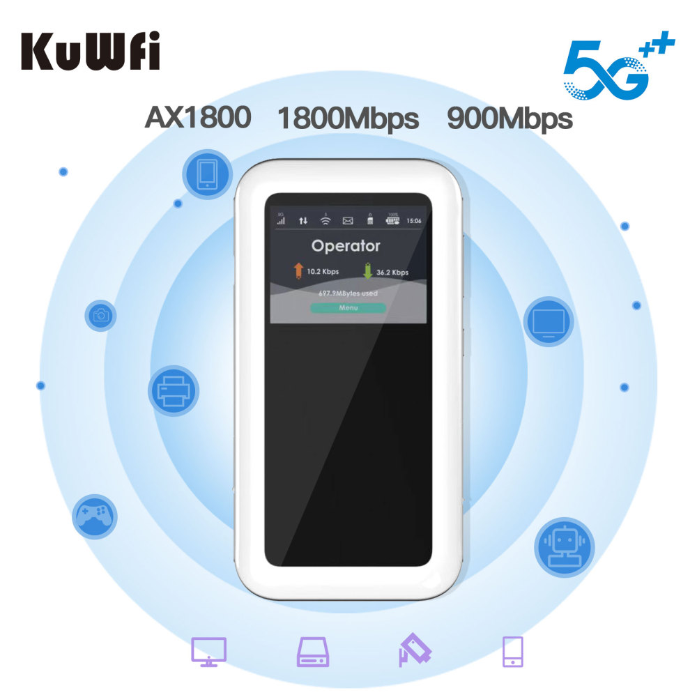 eSim KuWFi Portable wifi 5g wifi6 high speed NSA SA mode 4500mAh battery mobile 5g pocket wifi router