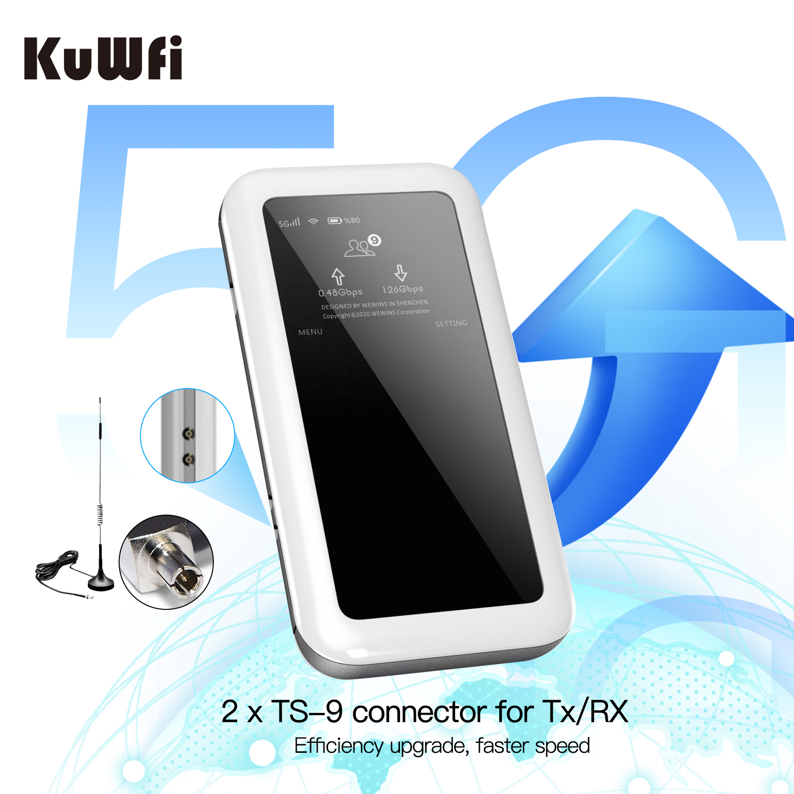 eSim KuWFi Portable wifi 5g wifi6 high speed NSA SA mode 4500mAh battery mobile 5g pocket wifi router