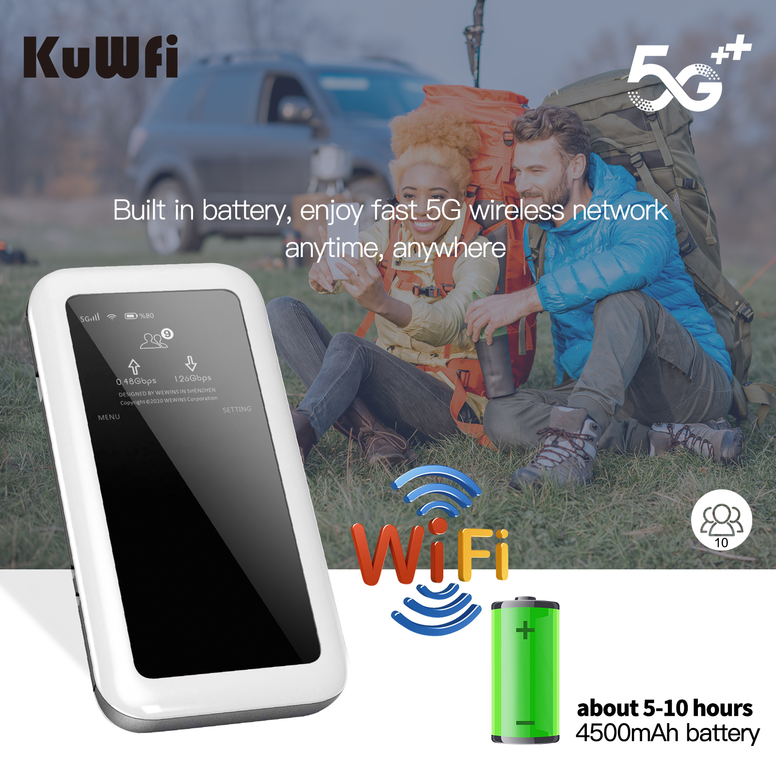 eSim KuWFi Portable wifi 5g wifi6 high speed NSA SA mode 4500mAh battery mobile 5g pocket wifi router