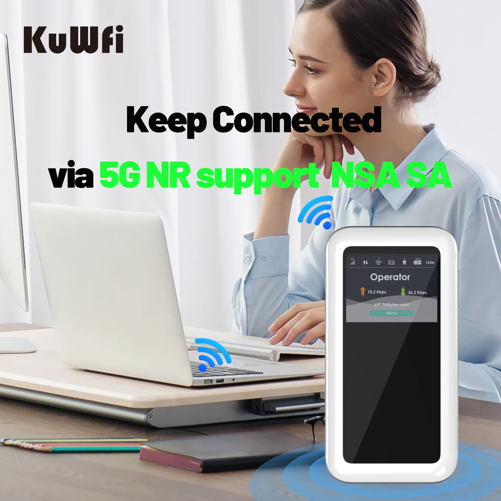 eSim KuWFi Portable wifi 5g wifi6 high speed NSA SA mode 4500mAh battery mobile 5g pocket wifi router