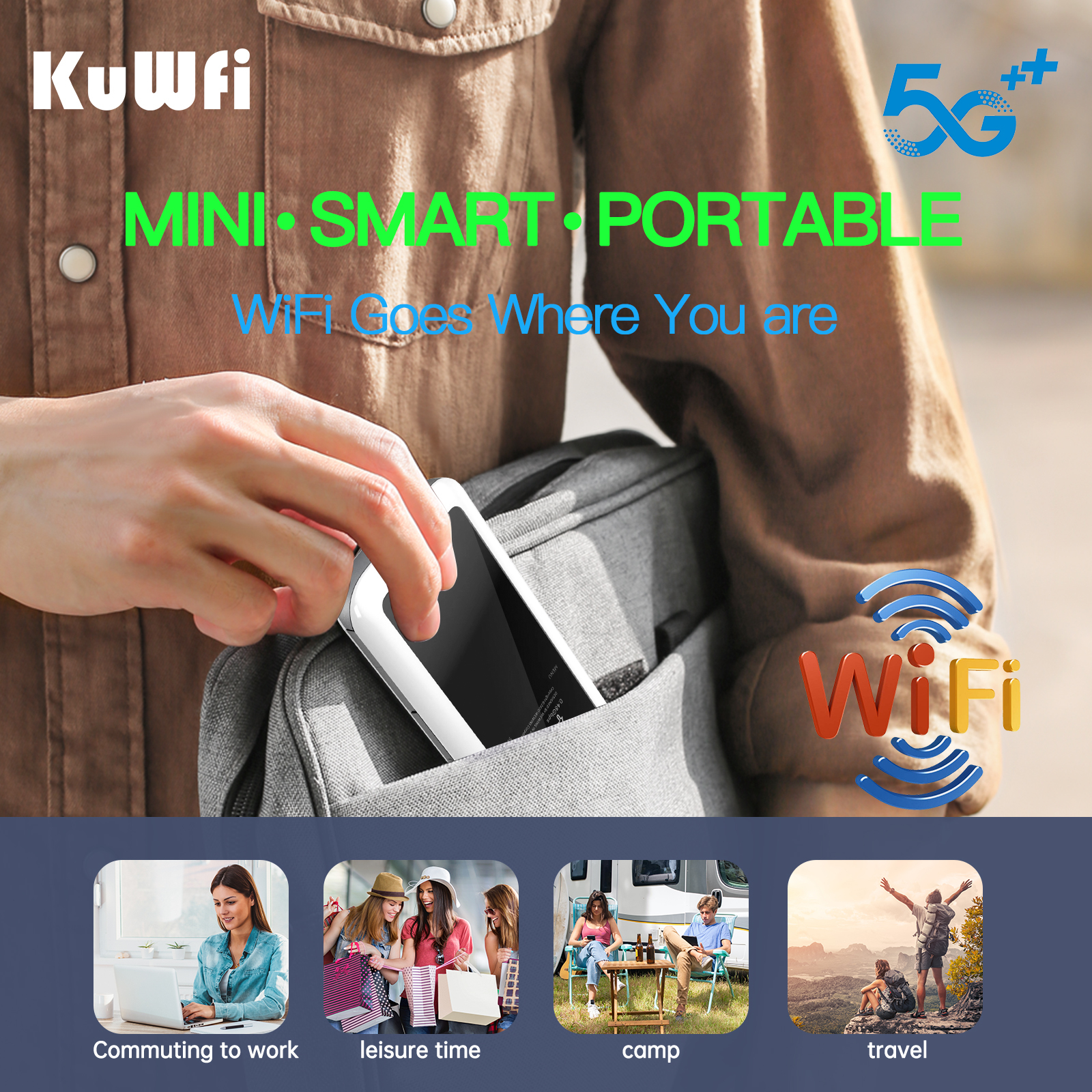 eSim KuWFi Portable wifi 5g wifi6 high speed NSA SA mode 4500mAh battery mobile 5g pocket wifi router