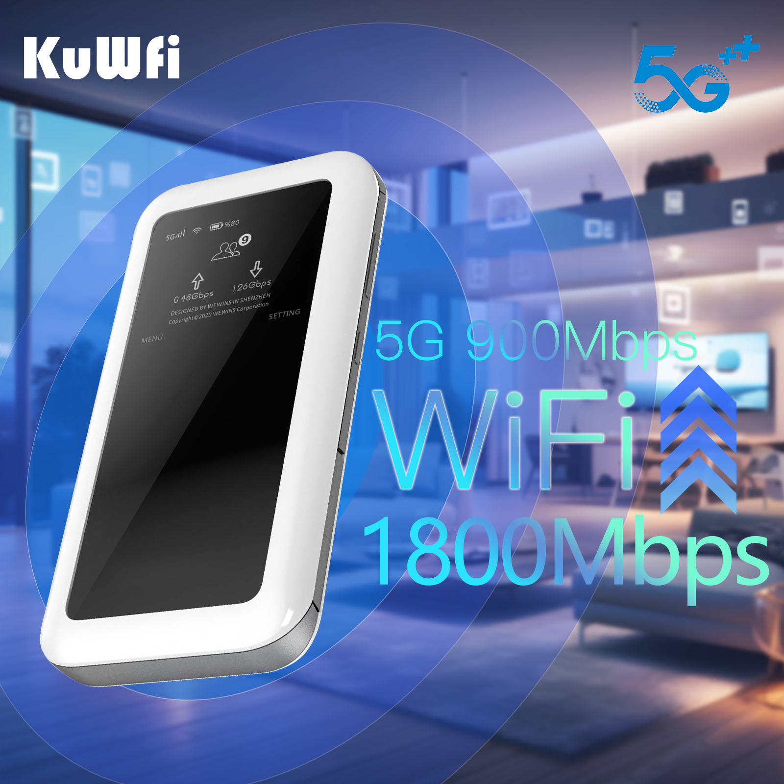 eSim KuWFi Portable wifi 5g wifi6 high speed NSA SA mode 4500mAh battery mobile 5g pocket wifi router