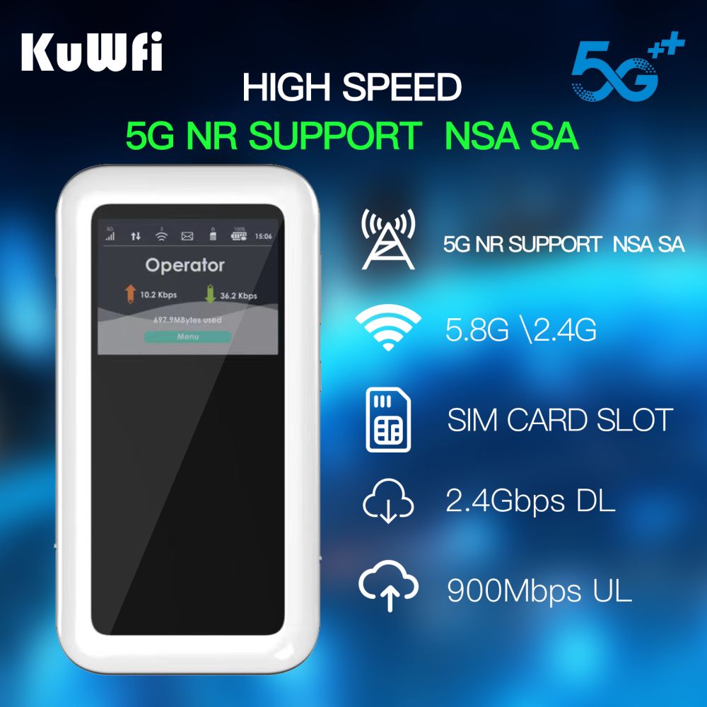 eSim KuWFi Portable wifi 5g wifi6 high speed NSA SA mode 4500mAh battery mobile 5g pocket wifi router