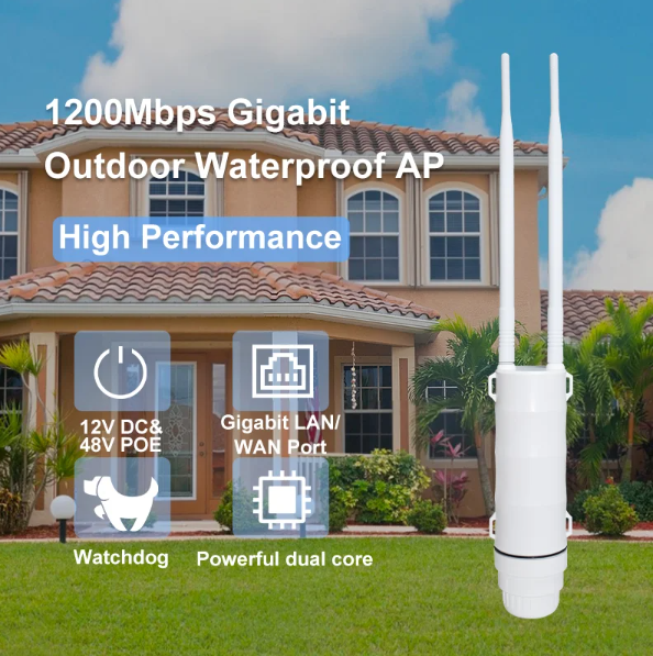 KuWFi AC1200 Outdoor AP Router 1200Mbps 2.4G 5GHz Dual Band Wireless Wifi Repeater Gigabit Port High Power Detachable Antennas