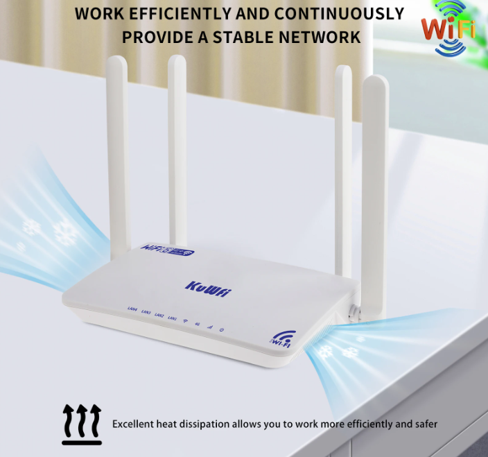KuWFi CAT4 4G Modem Router 300Mbps 2.4G Wifi6 LTE Router with Antenna 4x Ethernet LAN Port SIM Card Slot Support 32 Users VPN