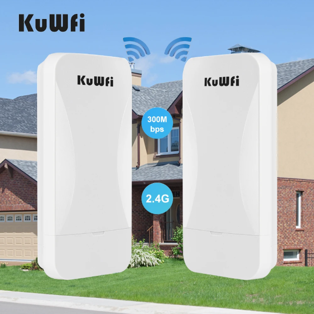 KuWfi 300Mbps Outdoor Wireless Bridge 2.4G Wi-fi Signal PTP PTMP Long Range Extend AP Repeater with WAN LAN Port Support 24V POE