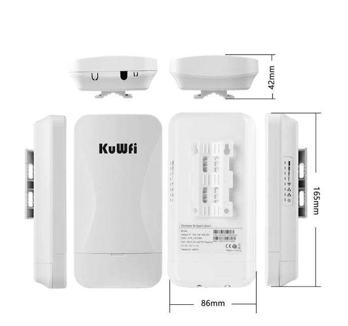 KuWfi 300Mbps Outdoor Wireless Bridge 2.4G Wi-fi Signal PTP PTMP Long Range Extend AP Repeater with WAN LAN Port Support 24V POE
