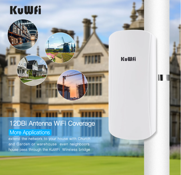 KuWfi 5.8G 450Mbps Outdoor CPE Bridge 1-2KM Long Range Access Point Wifi Repeater 12dbi Antenna Wifi Signal Amplifier 24V POE