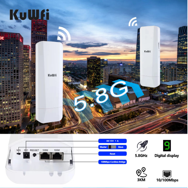 KuWFi 5.8Ghz Outdoor CPE Bridge 450Mbps Wireless WiFi AP Repeater Mode WiFi Coverage Point to Point Up to 3KM 14dBi Antenna IP65