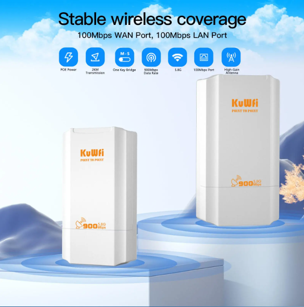 KuWFi 5.8G Outdoor CPE Bridge 900Mbps Wireless Bridge Wi-Fi Signal Amplifier PTP Long Range Extender IP65 Waterproof AP Repeater