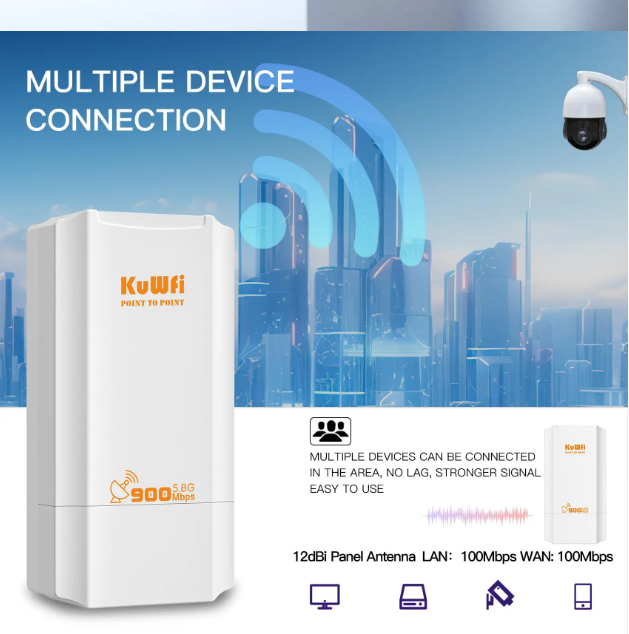 KuWFi 5.8G Outdoor CPE Bridge 900Mbps Wireless Bridge Wi-Fi Signal Amplifier PTP Long Range Extender IP65 Waterproof AP Repeater