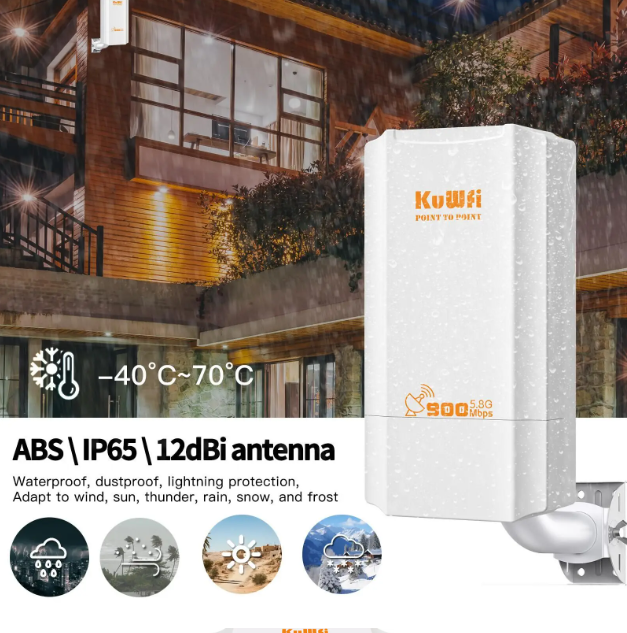 KuWFi 5.8G Outdoor CPE Bridge 900Mbps Wireless Bridge Wi-Fi Signal Amplifier PTP Long Range Extender IP65 Waterproof AP Repeater