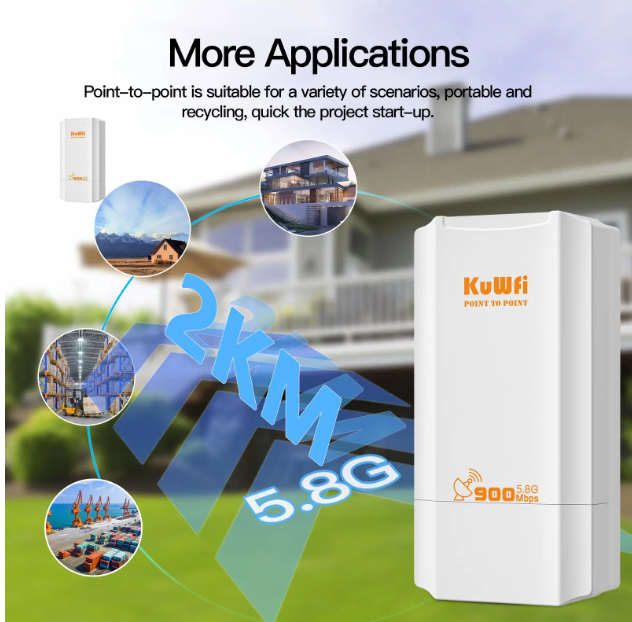KuWFi 5.8G Outdoor CPE Bridge 900Mbps Wireless Bridge Wi-Fi Signal Amplifier PTP Long Range Extender IP65 Waterproof AP Repeater