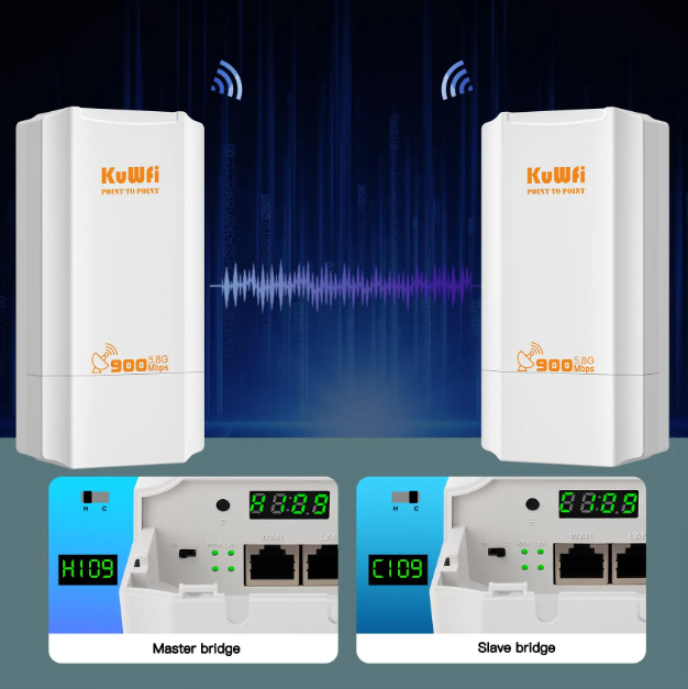 KuWFi 5.8G Outdoor CPE Bridge 900Mbps Wireless Bridge Wi-Fi Signal Amplifier PTP Long Range Extender IP65 Waterproof AP Repeater