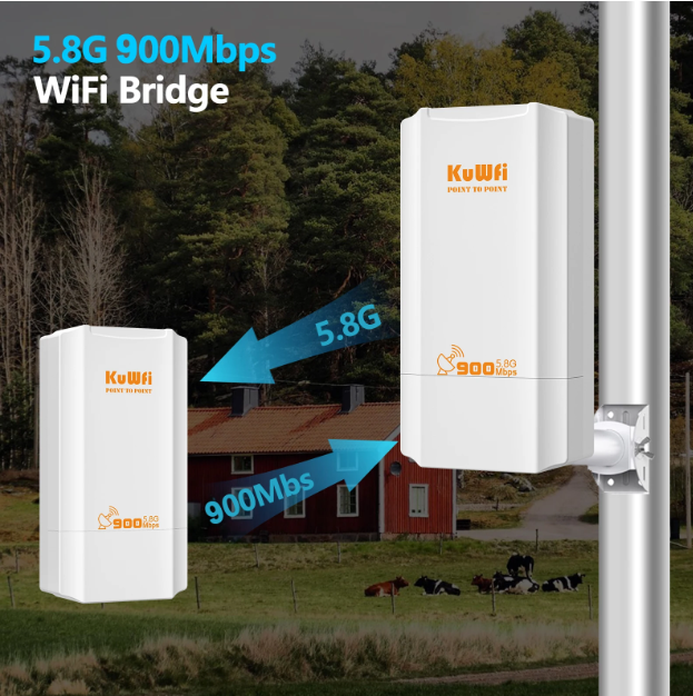 KuWFi 5.8G Outdoor CPE Bridge 900Mbps Wireless Bridge Wi-Fi Signal Amplifier PTP Long Range Extender IP65 Waterproof AP Repeater