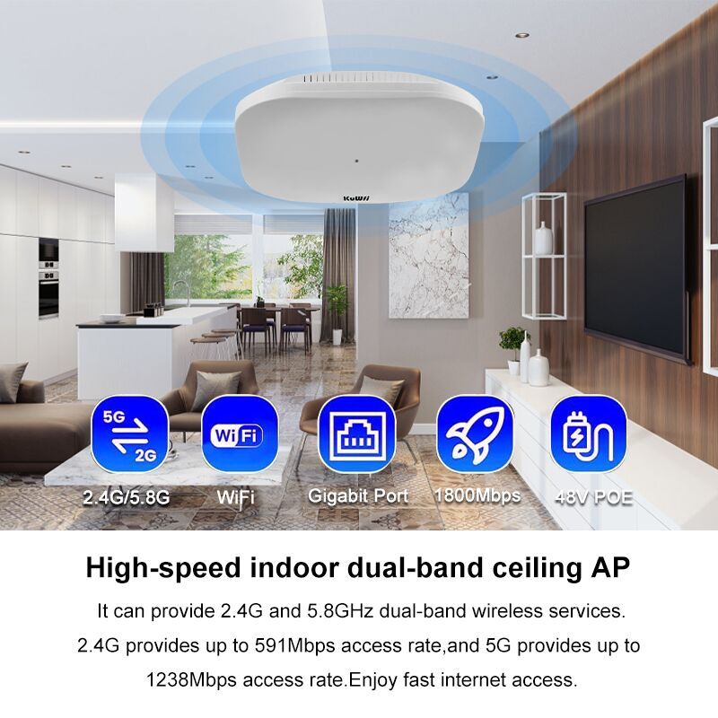 KuWFi 1800Mbps WiFi 6 Wireless Ceiling AP Dual Band 2.4G&5.8G 11AX WiFi Range Extender Router Access Point Gigabit LAN 48V POE