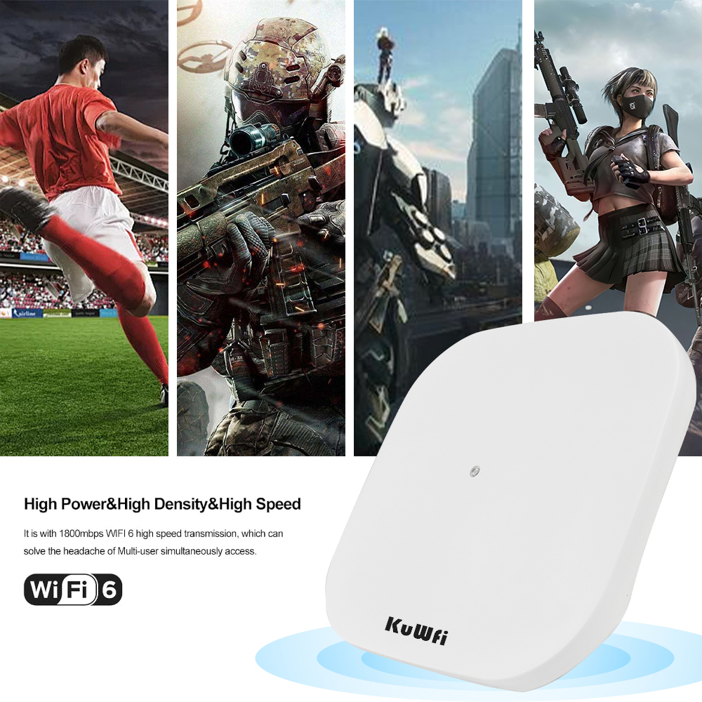 KuWFi 1800Mbps WiFi 6 Wireless Ceiling AP Dual Band 2.4G&5.8G 11AX WiFi Range Extender Router Access Point Gigabit LAN 48V POE