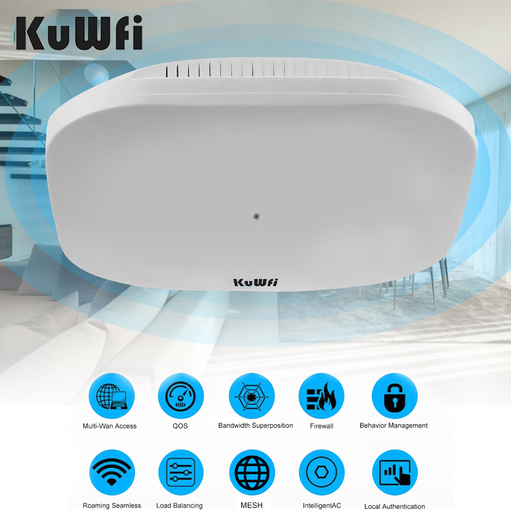 KuWFi 1800Mbps WiFi 6 Wireless Ceiling AP Dual Band 2.4G&5.8G 11AX WiFi Range Extender Router Access Point Gigabit LAN 48V POE