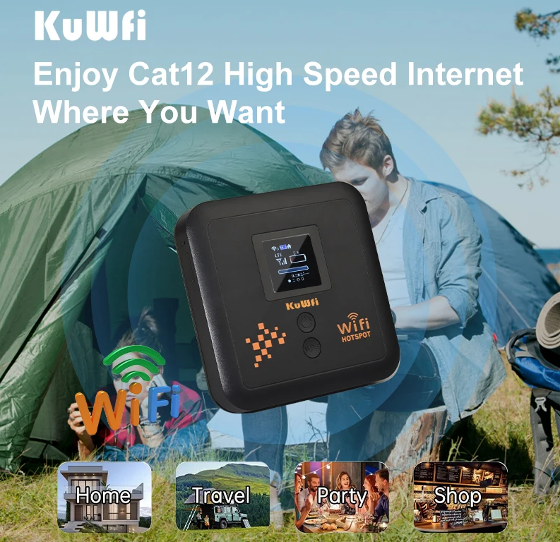 KuWFi 5400mAh CAT12 4G+ Mobile Router AC1200 2.4G 5.8G Dual Band Pocket Wifi Router Support eSim Nano SIM Slot Gigabit LAN Port